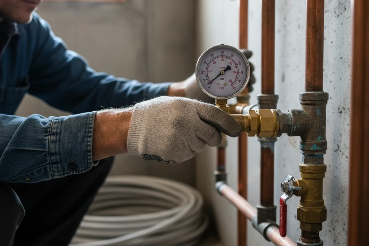 Pressure testing a repaired line during Water Line Repair in Trumbauersville